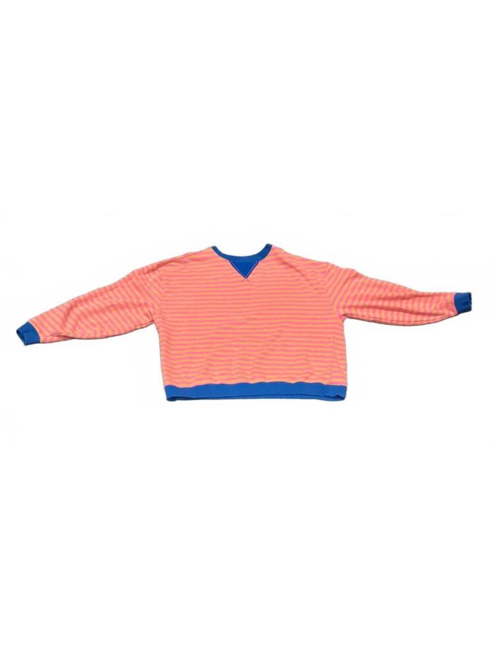 Natural Life Women's S/M Striped Pullover Sweatshirt in Coral and Blue